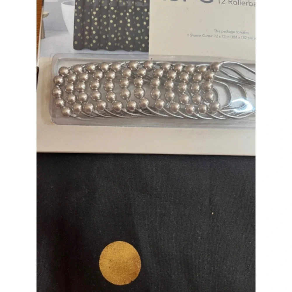 Today's Living Chloe Shower Curtain Set Black Gold Polka Dot 13 Piece